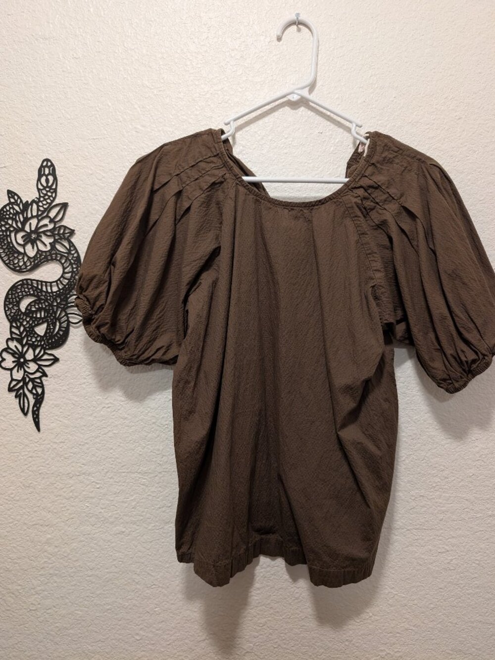 Levis Puff Sleeve Top Olive Green with Ties